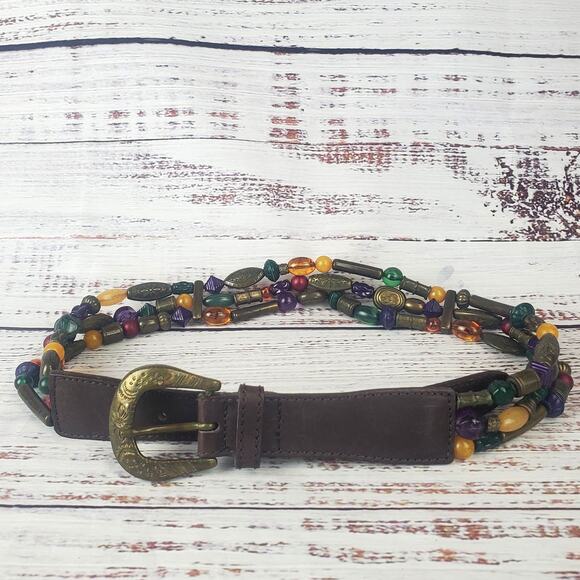 The Limited Leather Jeweled Beaded Belt Size M Boho Hippie Festival Statement - Picture 8 of 10